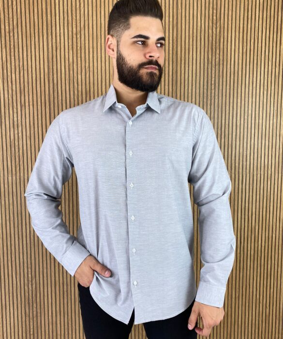 Camisa Masculina Ogochi Social Cinza Claro 1205 - Fernanda Ramos Store