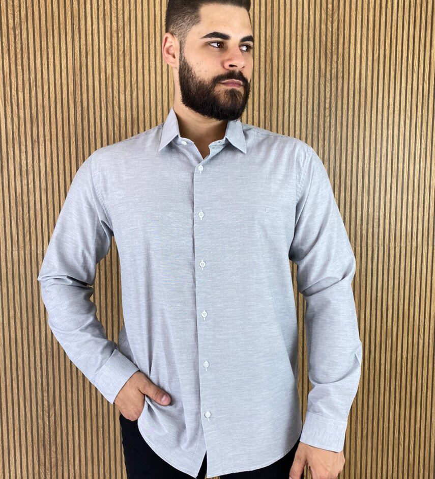 Camisa Masculina Ogochi Social Cinza Claro 1205 - Fernanda Ramos Store