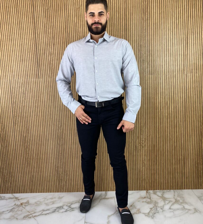 Camisa Masculina Ogochi Social Cinza Claro 1205 - Fernanda Ramos Store