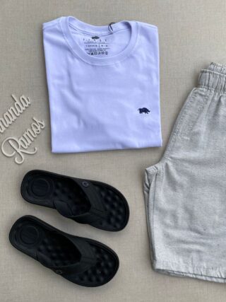 Camiseta Masculina Basic Branca Símbolo Rinoceronte - Fernanda Ramos Store