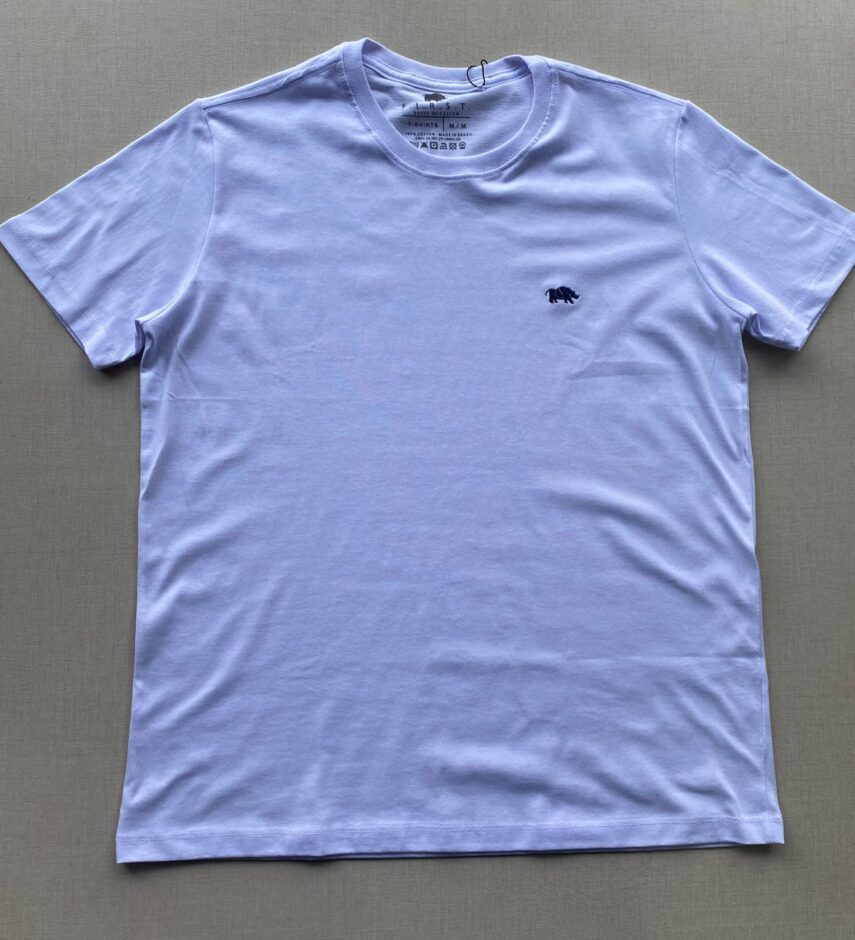 Camiseta Masculina Basic Plus Branca Símbolo Rinoceronte - Fernanda Ramos Store