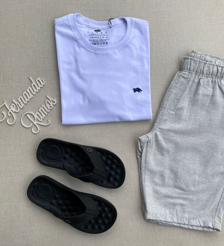 Camiseta Masculina Basic Plus Branca Símbolo Rinoceronte - Fernanda Ramos Store