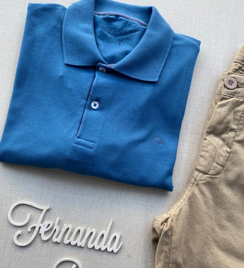 Camiseta Polo Casual Ogochi Azul 4035 - Fernanda Ramos Store