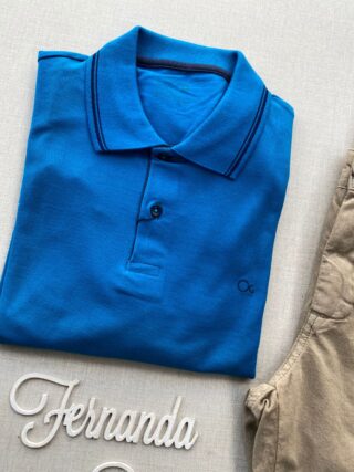 Camiseta Polo Casual Ogochi Azul Bic Gola Detalhe em Azul 0220 - Fernanda Ramos Store