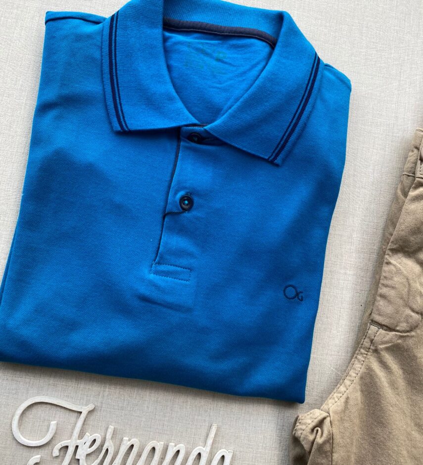 Camiseta Polo Casual Ogochi Azul Bic Gola Detalhe em Azul 0220 - Fernanda Ramos Store