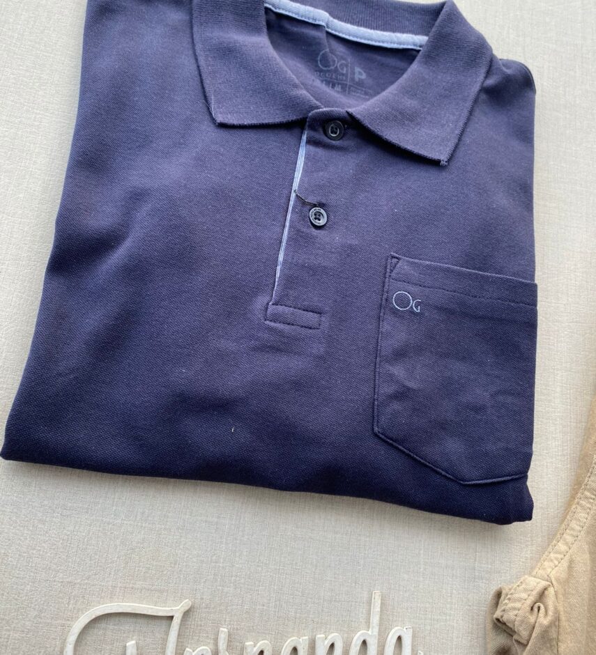 Camiseta Polo Casual Ogochi Azul Marinho com Bolso 0004 - Fernanda Ramos Store
