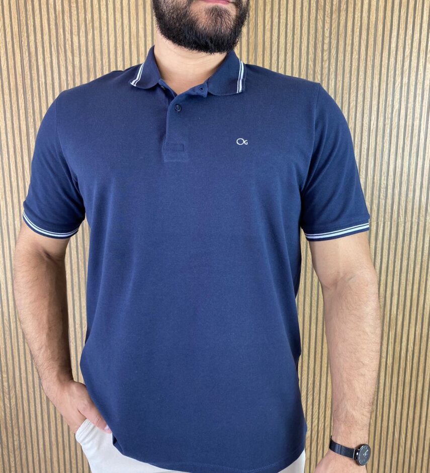 Camiseta Polo Casual Ogochi Azul Marinho Gola Detalhe em Branco 0004 - Fernanda Ramos Store