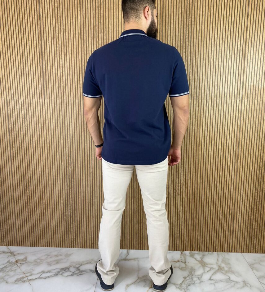 Camiseta Polo Casual Ogochi Azul Marinho Gola Detalhe em Branco 0004 - Fernanda Ramos Store