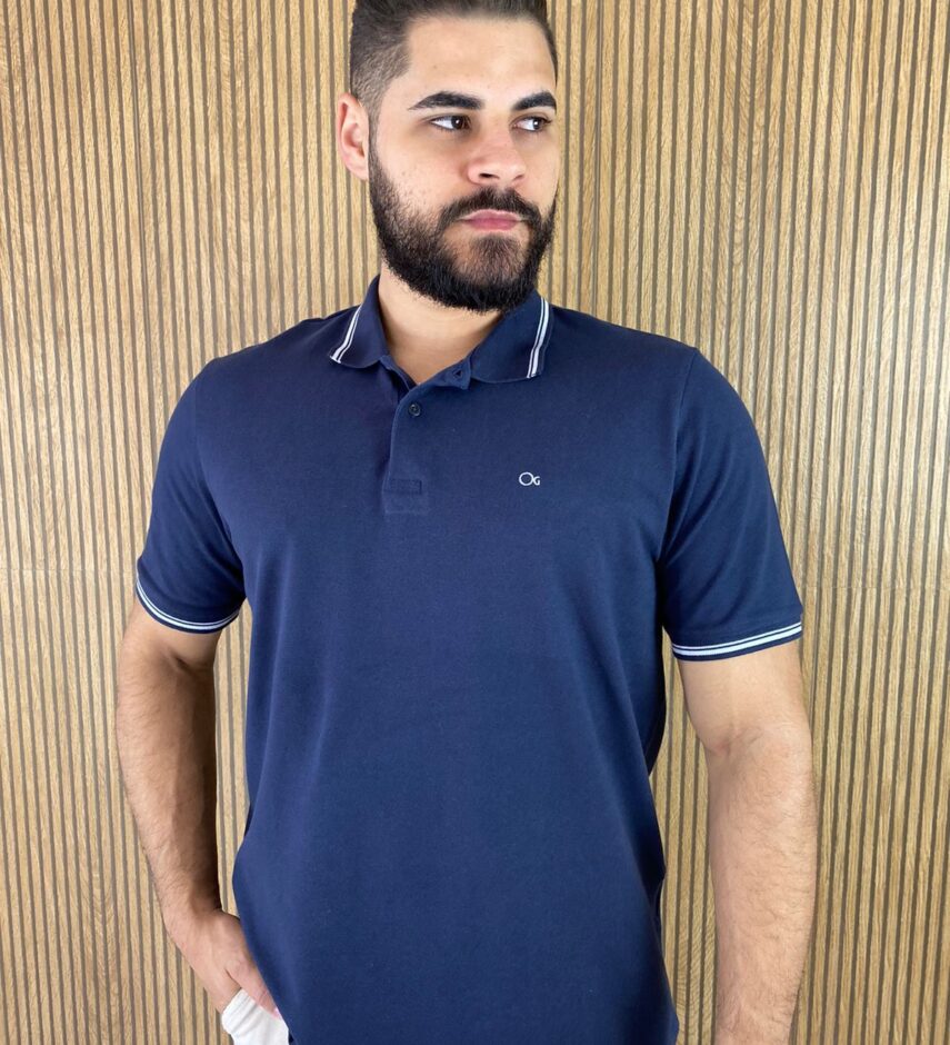 Camiseta Polo Casual Ogochi Azul Marinho Gola Detalhe em Branco 0004 - Fernanda Ramos Store