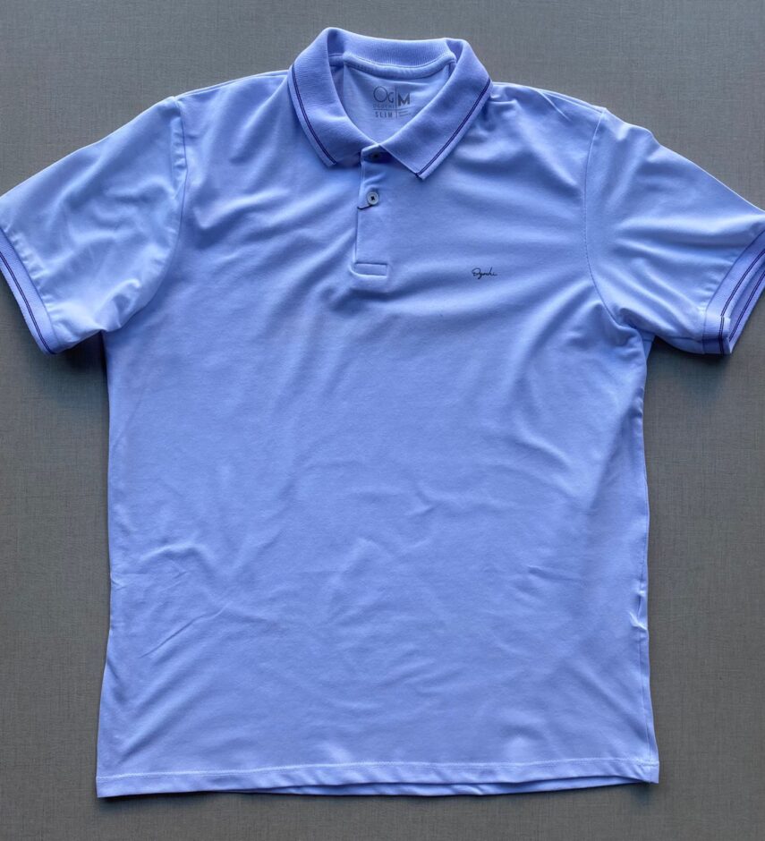 Camiseta Polo Casual Ogochi Branca Gola Detalhe em Azul 0001 - Fernanda Ramos Store