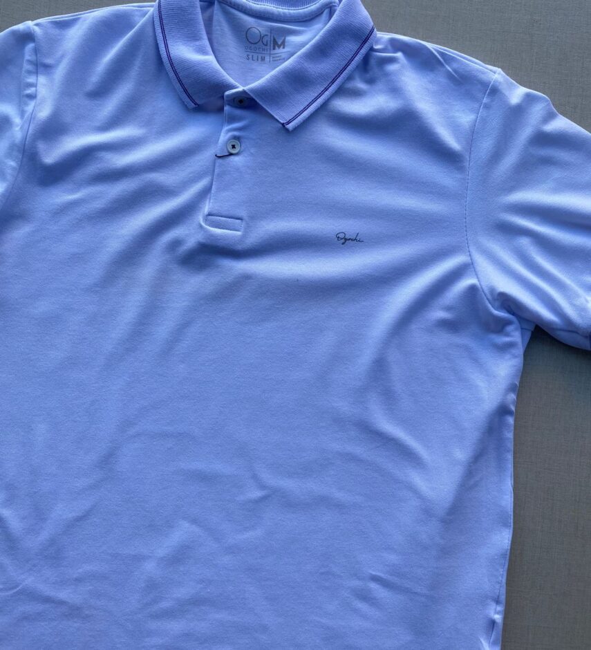Camiseta Polo Casual Ogochi Branca Gola Detalhe em Azul 0001 - Fernanda Ramos Store