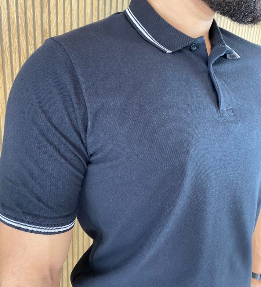 Camiseta Polo Casual Ogochi Preta Gola Detalhe em Branco 0005 - Fernanda Ramos Store