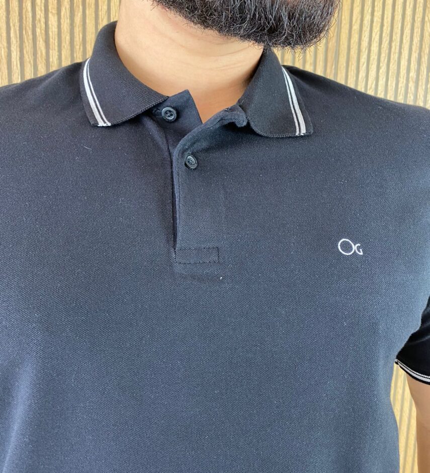 Camiseta Polo Casual Ogochi Preta Gola Detalhe em Branco 0005 - Fernanda Ramos Store