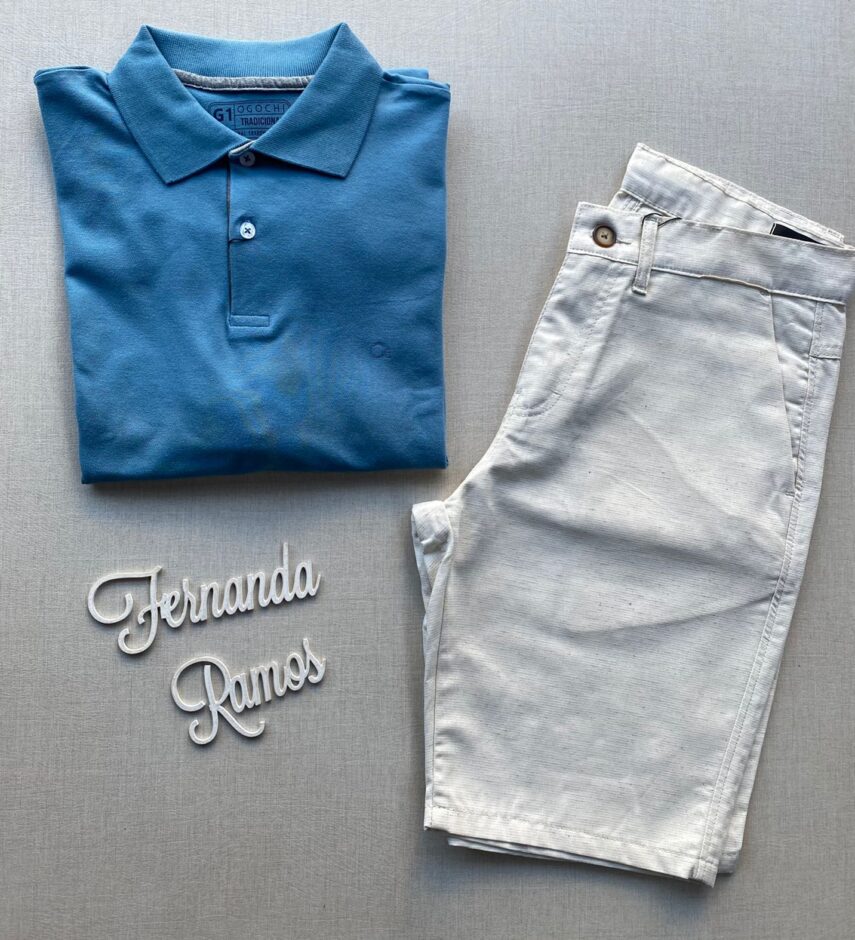 Camiseta Polo Casual Ogochi Plus Azul 0057 - Fernanda Ramos Store