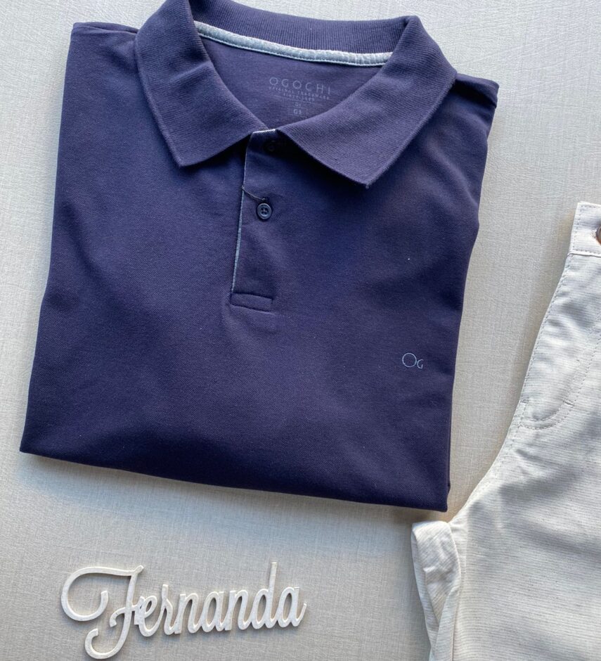 Camiseta Polo Casual Ogochi Plus Azul Marinho 0004 - Fernanda Ramos Store