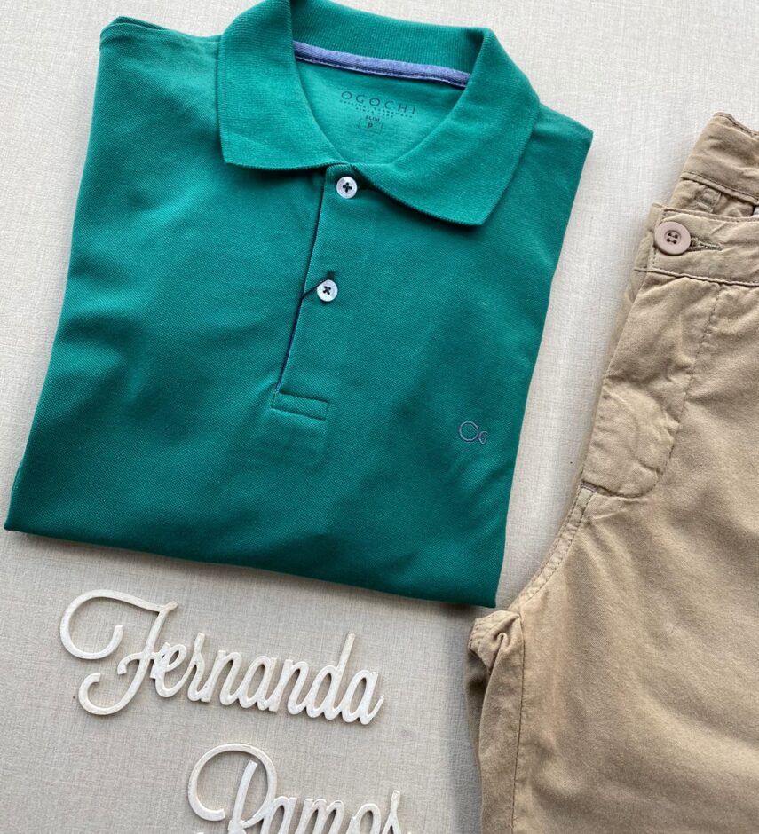 Camiseta Polo Casual Ogochi Verde 5413 - Fernanda Ramos Store