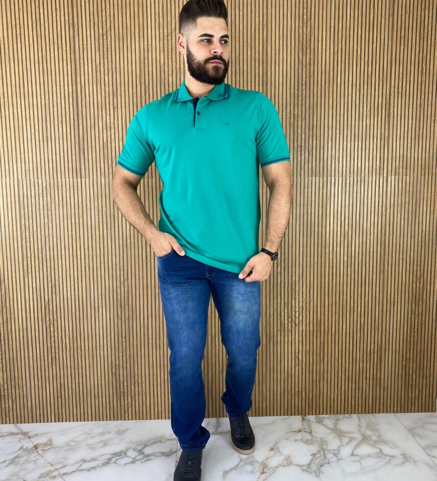 Camiseta Polo Casual Ogochi Verde 5430 - Fernanda Ramos Store