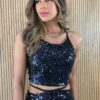 Conjunto Feminino Cropped e Saia Paetê Preto - Fernanda Ramos Store