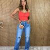 Cropped Feminino com Bojo Zíper nas Costas Alça Trançada Coral - Fernanda Ramos Store