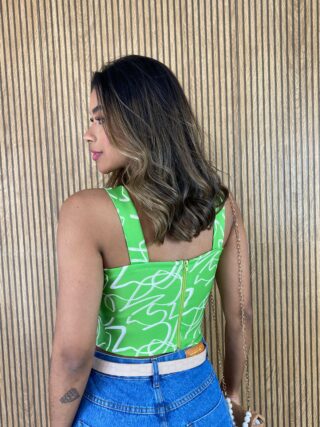 Cropped Feminino com Bojo Zíper nas Costas Estampado Verde - Fernanda Ramos Store