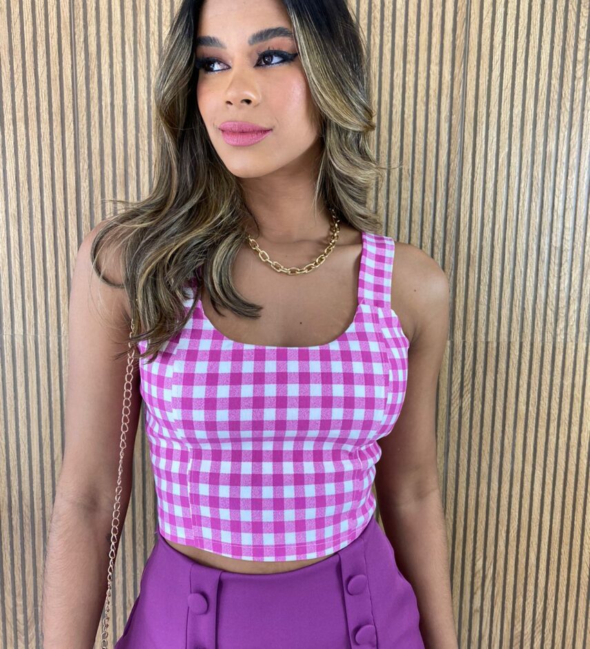 Cropped Feminino com Bojo Zíper nas Costas Pink - Fernanda Ramos Store