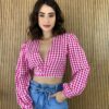 Cropped Feminino sem Bojo com Amarração Pink - Fernanda Ramos Store