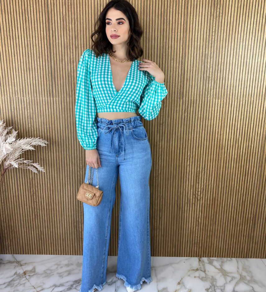 Cropped Feminino sem Bojo com Amarração Verde Água - Fernanda Ramos Store