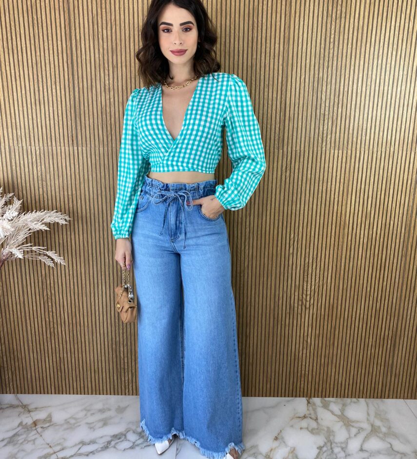 Cropped Feminino sem Bojo com Amarração Verde Água - Fernanda Ramos Store