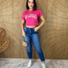 Cropped Feminino sem Bojo Estampado Los Angeles Pink - Fernanda Ramos Store