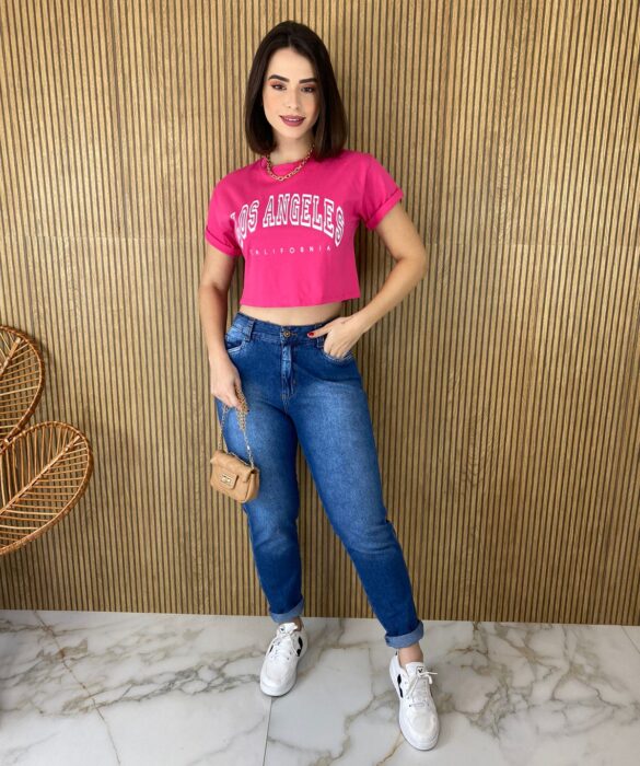 Cropped Feminino sem Bojo Estampado Los Angeles Pink - Fernanda Ramos Store