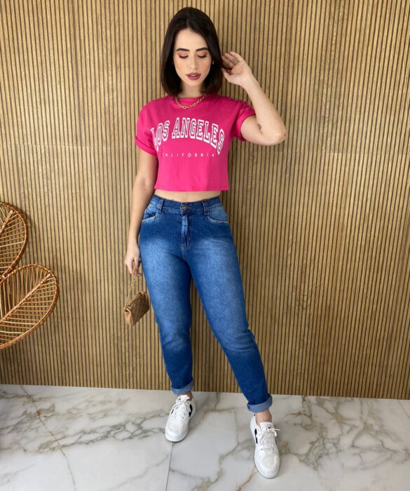 Cropped Feminino sem Bojo Estampado Los Angeles Pink - Fernanda Ramos Store