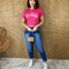 Cropped Feminino sem Bojo Estampado Los Angeles Pink - Fernanda Ramos Store