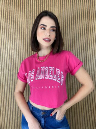 Cropped Feminino sem Bojo Estampado Los Angeles Pink - Fernanda Ramos Store