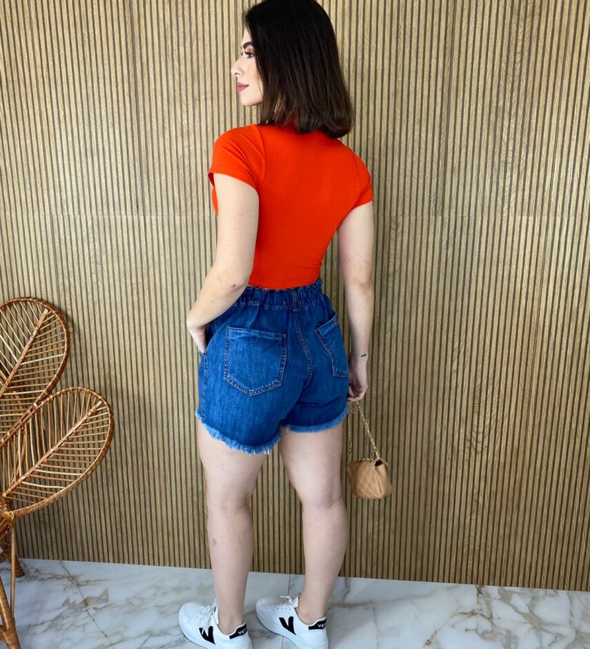 Cropped Feminino sem Bojo Manga Curta Canelado Gola Coral - Fernanda Ramos Store