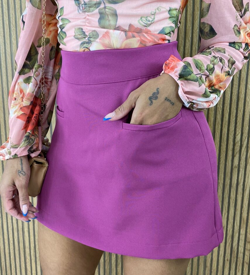 Short Saia Feminino com Bolso Frontal Zíper Fúcsia - Fernanda Ramos Store