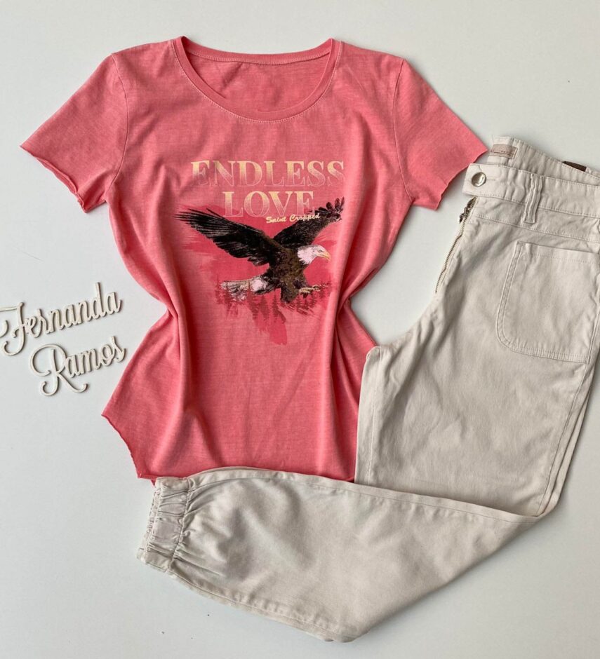T-shirt Manga Curta Endless Love Rosa - Fernanda Ramos Store