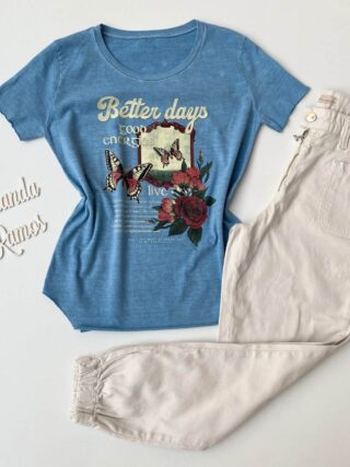 T-shirt Manga Curta Better Days Azul - Fernanda Ramos Store