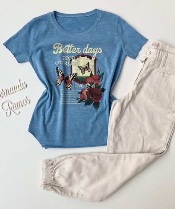 T-shirt Manga Curta Better Days Azul - Fernanda Ramos Store