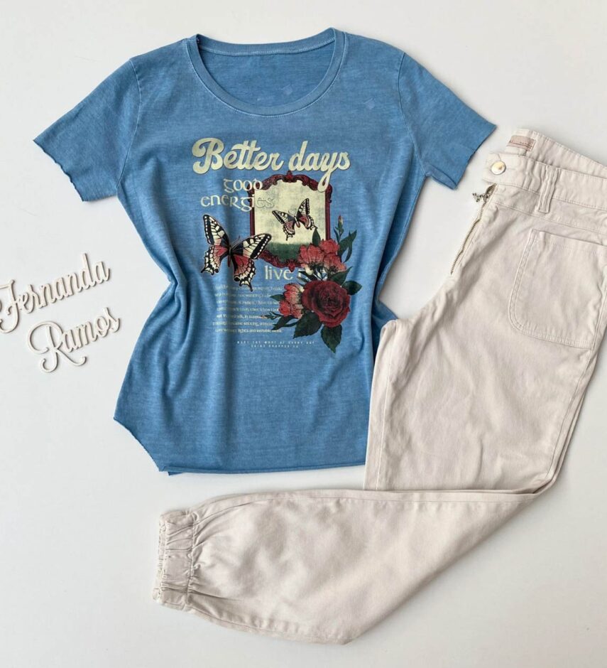 T-shirt Manga Curta Better Days Azul - Fernanda Ramos Store
