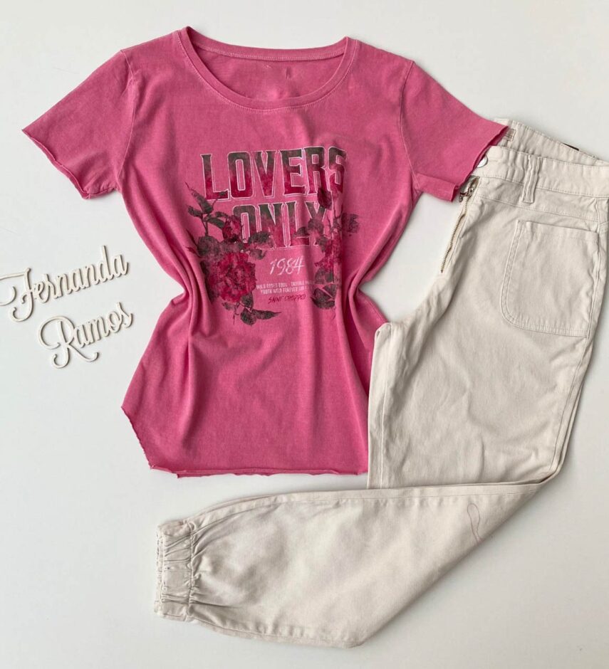 T-shirt Manga Curta Lovers Only Rosa - Fernanda Ramos Store