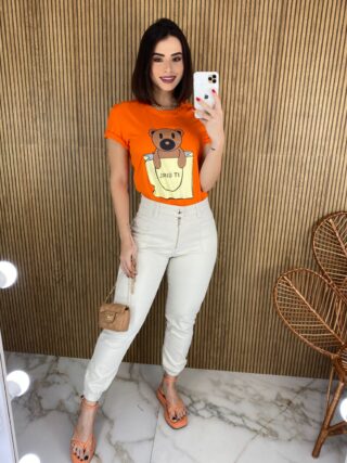 T-shirt Manga Curta Ursinho It Girl Coral - Fernanda Ramos Store