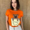 T-shirt Manga Curta Ursinho It Girl Coral - Fernanda Ramos Store