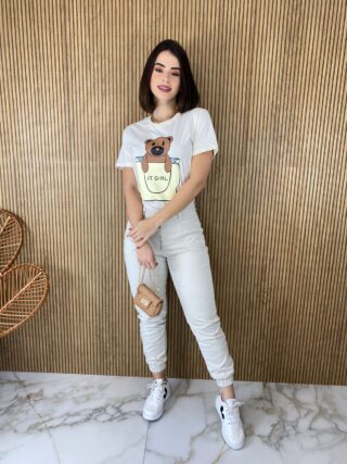 T-shirt Manga Curta Ursinho It Girl Off White - Fernanda Ramos Store