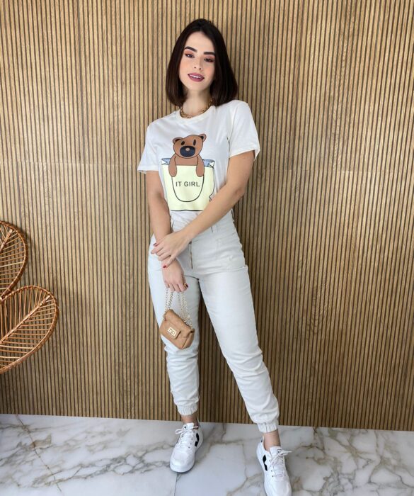 T-shirt Manga Curta Ursinho It Girl Off White - Fernanda Ramos Store