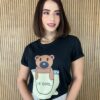 T-shirt Manga Curta Ursinho It Girl Preta - Fernanda Ramos Store