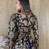 Vestido Curto com Bojo Manga Longa Argola Paetê - Fernanda Ramos Store