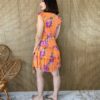 Vestido Curto sem Bojo Manga Curta Estampa Floral Fundo Laranja - Fernanda Ramos Store