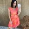 Vestido Curto sem Bojo Manga Curta Laranja Pérola - Fernanda Ramos Store