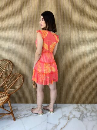 Vestido Curto sem Bojo Manga Curta Laranja Pérola - Fernanda Ramos Store