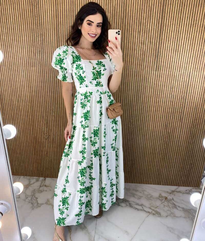 vestido verde manga bufante
